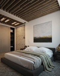 Bedroom with wooden ceiling photo