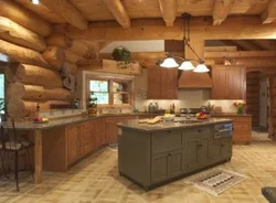 Сучасны дызайн кухні ў доме з бервяна