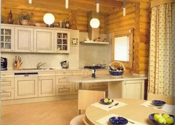 Modern kitchen design in a log house