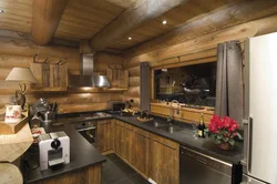 Modern kitchen design in a log house