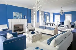 Living room interior with blue color photo