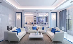 Living room interior with blue color photo