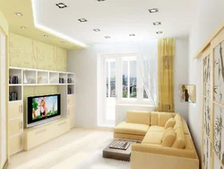 Design of a living room in a panel house 18 sq m with a balcony