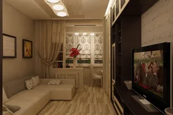 Design of a living room in a panel house 18 sq m with a balcony
