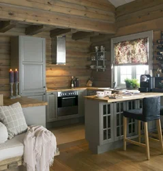 Kitchen design in a wooden house photo