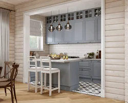 Kitchen design in a wooden house photo