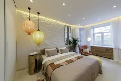 Дизайн натяжного потолка в спальне без люстры фото
