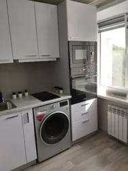 Kitchen 6m2 design with refrigerator and washing machine and gas