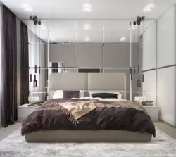 Дызайн інтэр'еру спальні з люстэркамі
