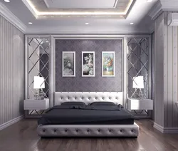 Дызайн інтэр'еру спальні з люстэркамі