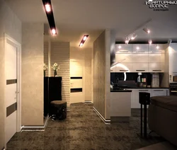 Design kitchen and living room and hallway