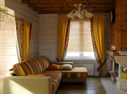 Curtains in a wooden house design kitchen