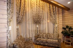 Curtains in a wooden house design kitchen