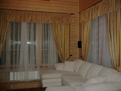 Curtains in a wooden house design kitchen