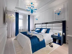 Bedroom interior white and blue