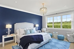 Bedroom interior white and blue