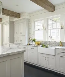 Kitchen design white with wood photo in the interior