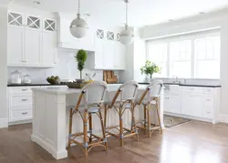 Kitchen design white with wood photo in the interior