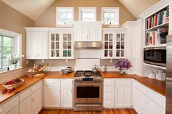 Kitchen design white with wood photo in the interior