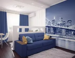Living room interior with bed in apartment