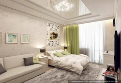 Living room interior with bed in apartment