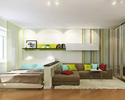 Living room interior with bed in apartment