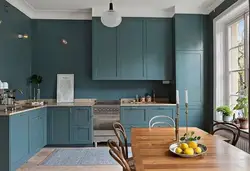 Blue-Gray Kitchen In The Interior