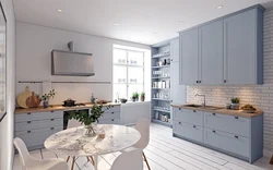 Blue-gray kitchen in the interior