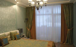 Stylish curtains in the bedroom interior