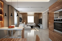 Дизайн гостиная с кухней в современном стиле 40 кв