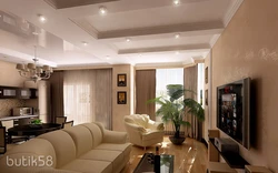 Design Living Room With Kitchen In Modern Style 40 Sq.M.