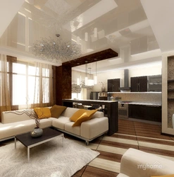 Design Living Room With Kitchen In Modern Style 40 Sq.M.