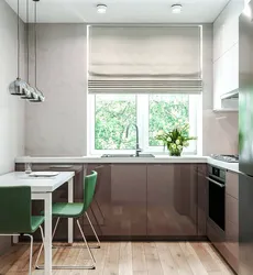 Kitchen design 4 by 3 with one window and door