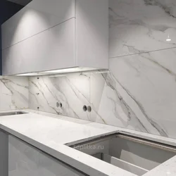 Kitchen design with marble backsplash