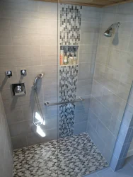 Shower Made Of Tiles In The Bathroom Photo