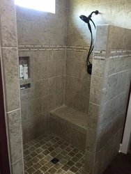 Shower made of tiles in the bathroom photo