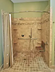 Shower Made Of Tiles In The Bathroom Photo