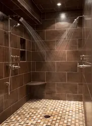 Shower Made Of Tiles In The Bathroom Photo