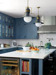 Gray blue color in the kitchen interior photo