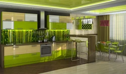Green wallpaper in the kitchen interior