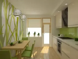 Green wallpaper in the kitchen interior