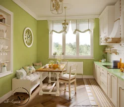 Обои зеленого цвета в интерьере кухни