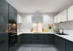 White-Gray Corner Kitchen In The Interior