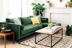 Dark green sofa in the living room photo