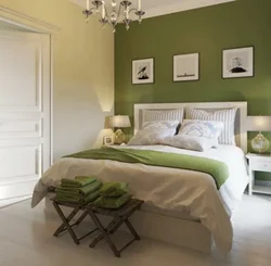 What color goes with pistachio in the bedroom interior