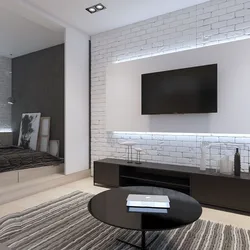 Дизайн стены с телевизором в гостиной в современном