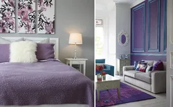 Combination of purple color in the bedroom interior