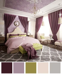 Combination of purple color in the bedroom interior