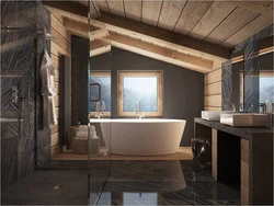 Wooden bathroom design photo