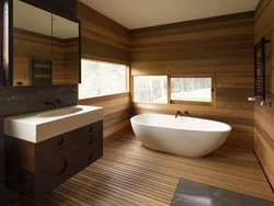 Wooden bathroom design photo